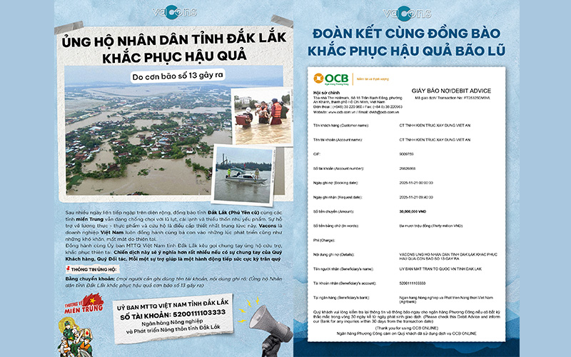 VACONS Sát Cánh Cùng Đăk Lăk Vượt Qua Ảnh Hưởng Sau Cơn Bão Số 13